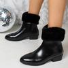 Shoes for Women New Patent Leather Bright Square Chunky Heels Women's Ankle Snow Boots with Faux Fur Platform Warm Simple Shoes