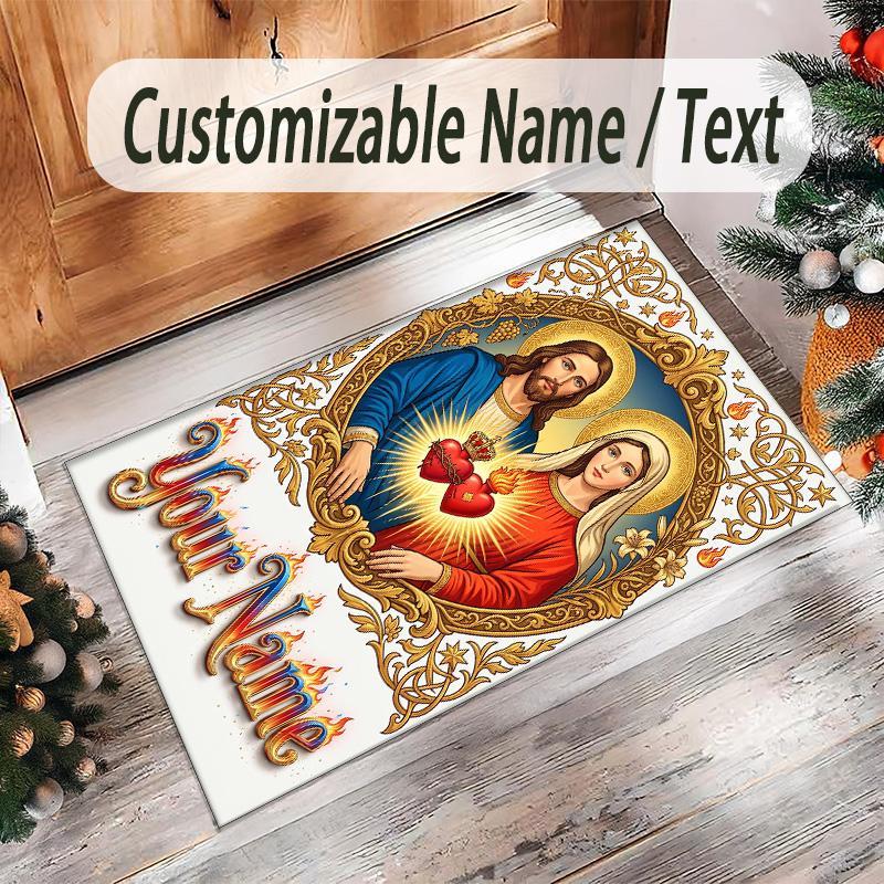 Valentine Love Theme Crystal Velvet Rug Personalized Custom Name Text Soft Floor Mat Home Decor