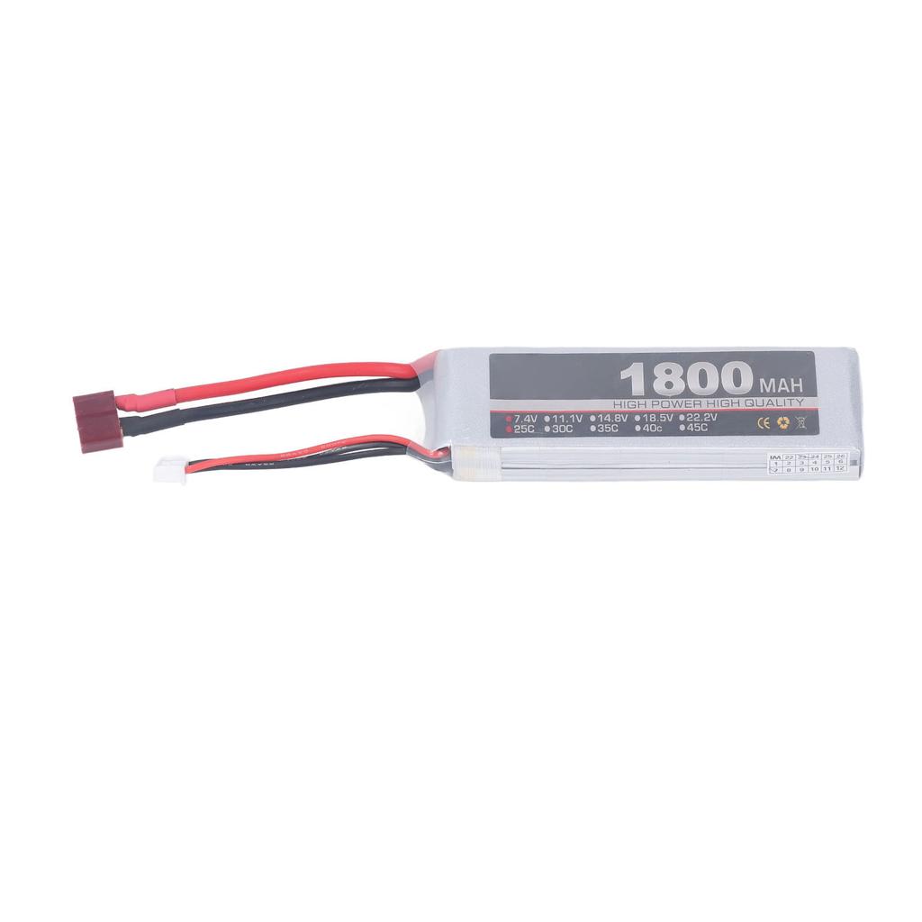 RC LiPo Battery 7.4V 2S 1800mAh 25C Rechargeable Lithium Polymer LiPo Battery Pack for RC Car