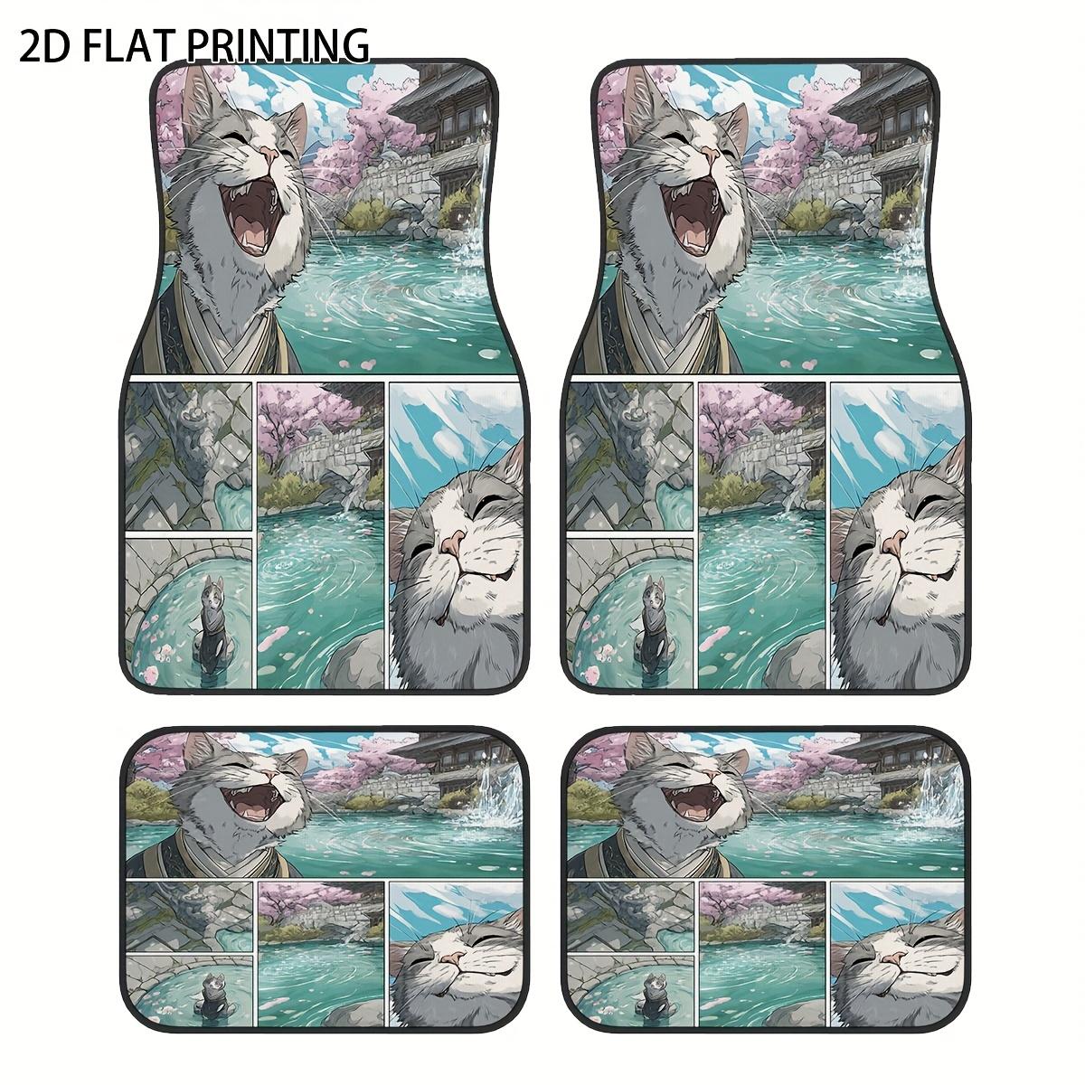 4pcs Colorful Otter Pattern Car Floor Mats, Universal Polyester Material, All-Season Vehicle Interior Protection Decorative Mats