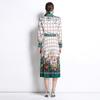 Spring Summer Designer Print Runway 2 Piece Set Women's Lapel Shirt Tops And Pleated Skirt Office Party Outfits