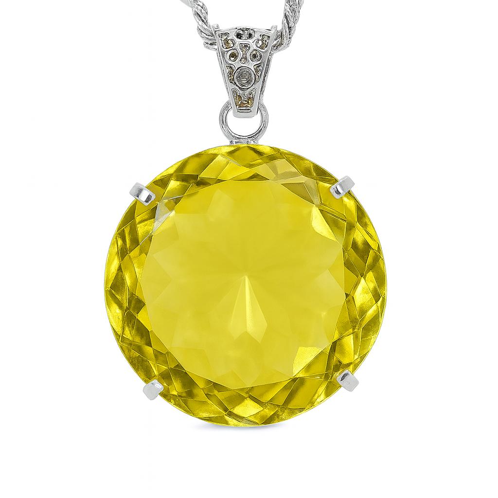 

Lab Created 124 Ct Yellow Sapphire Pendant Round Gemstone 925 Sterling Silver AI-38-NS 46.1 mm approx жовтий