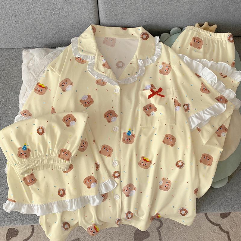 

Сладкий питомец Масло Медведь Пижама Женская Летняя Имитация Хлопка Отделка Тонкая Удобная Домашняя одежда Комплект из трех предметов с коротким рукавом 2XL [Recommended 130-72.5kg]