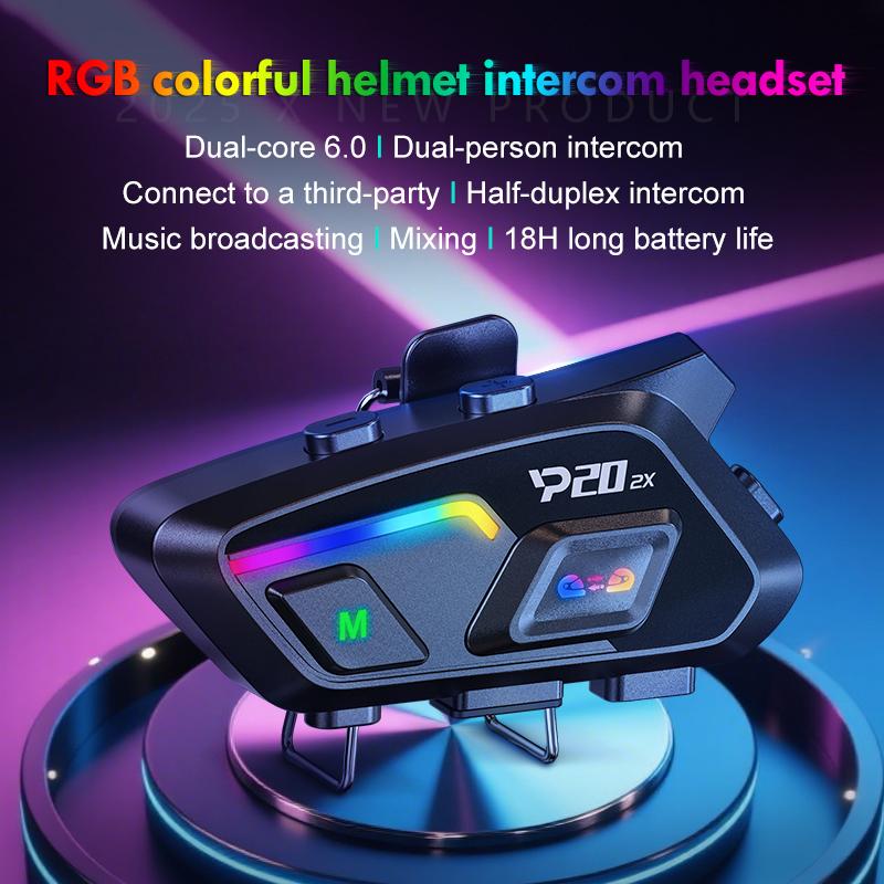 P20 Motorcycle Helmet Headset Bluetooth Hands Free Call Waterproof 500m Intercomunicador Speaker Earphone Wireless Phone Earphone 1000mAh With RGB