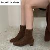 Stivaletti Corti da Donna a Punta, Slim, con Cerniere Posteriori alla Moda, Stivaletti alla Caviglia, Stile Retrò, Tacchi Quadrati, Scarpe Autunno Inverno