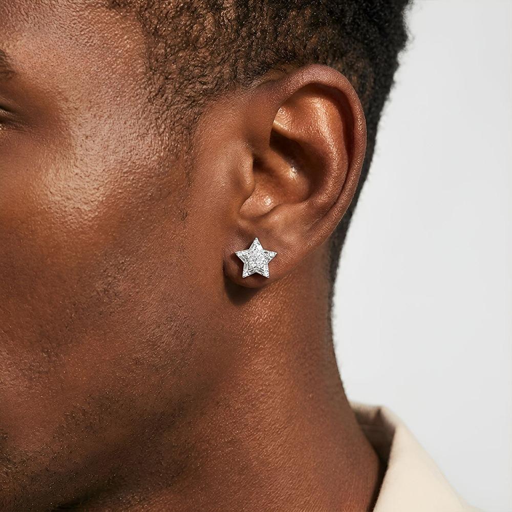 Fashion Minimalist Star Stud Earrings, Silver Set Brilliant Moissanite Pentagram Ear Jewelry, Sparkling Upscale Unisex Street Ear Studs