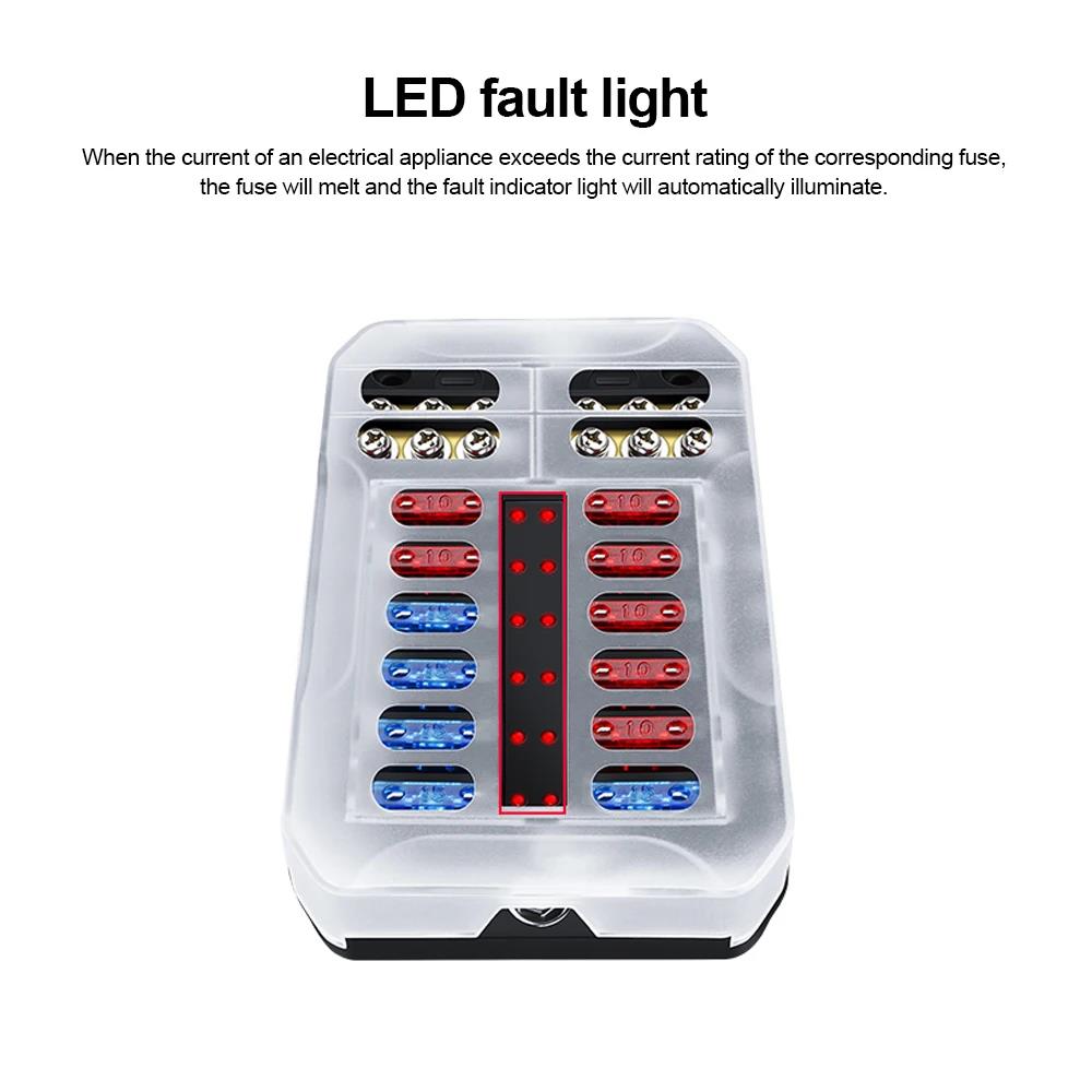 Car Boat Fuse Box Holder With 6 Ways Blade Fuse Holder Block Warning Indicator 12V 36V Power Distribution Panel Board Fuses4