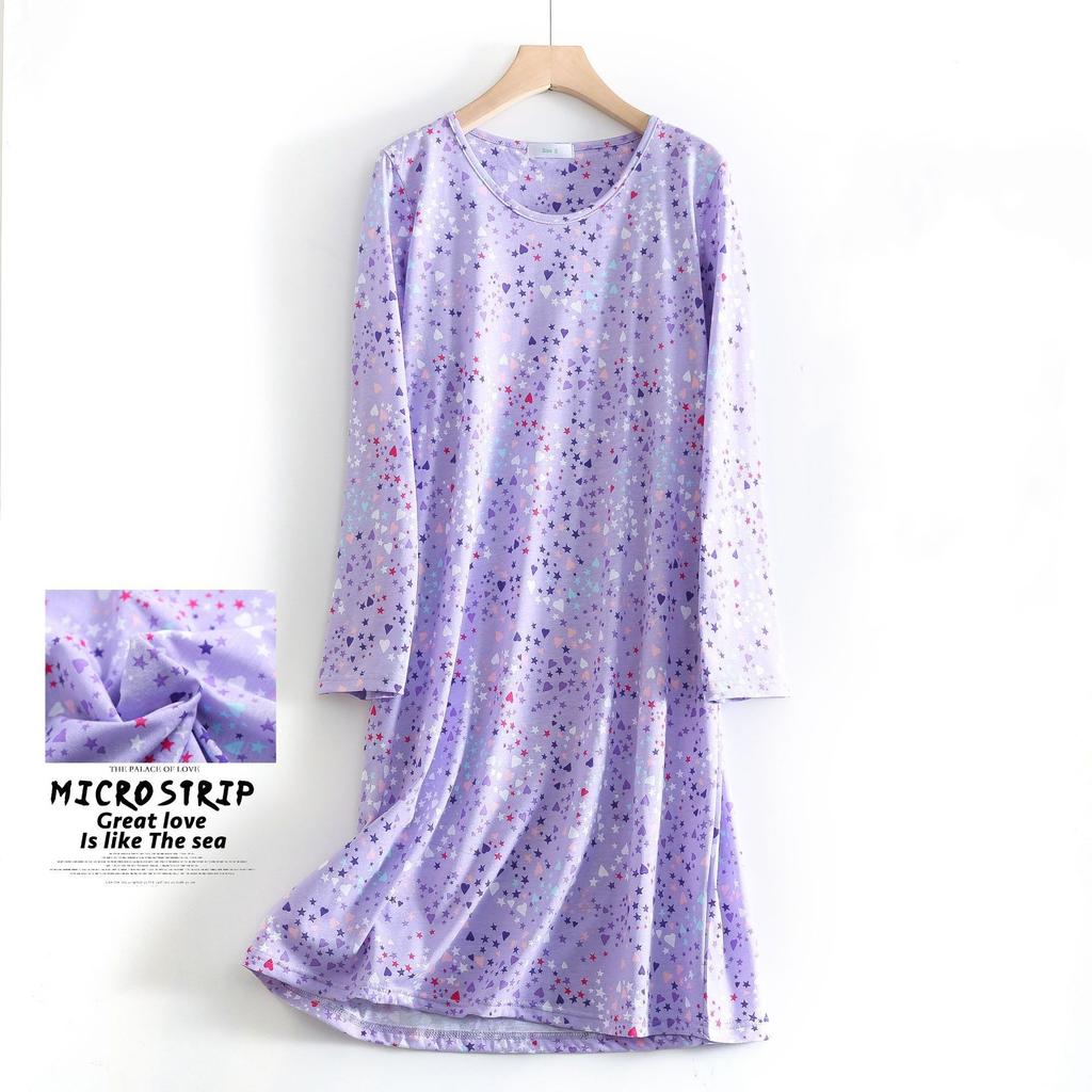 Velké dlouhé šaty na spaní Roztomilé kreslené noční košile Ženy Podzimní Bavlněná noční košile s kulatým límcem a dlouhým rukávem