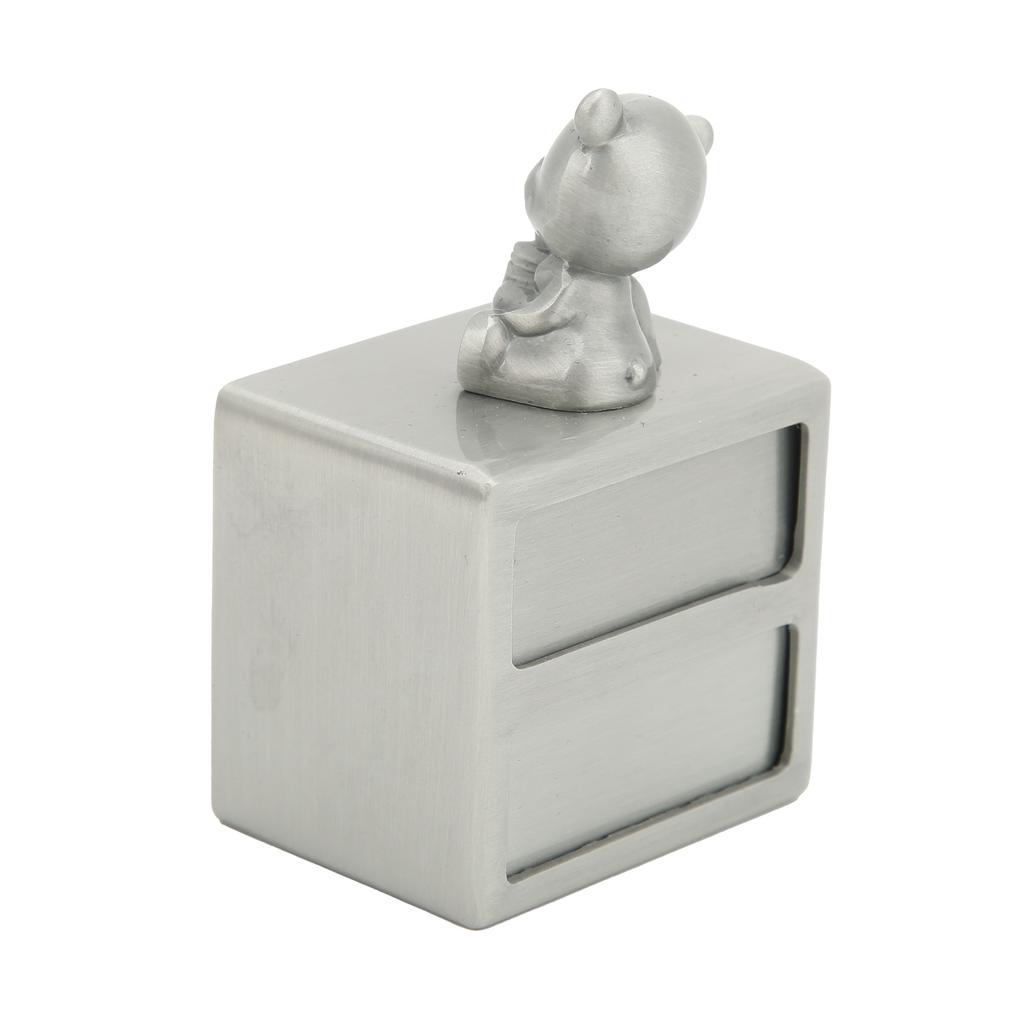 Tooth Box Metal Cute BearShape Storage Case with 2 Drawers for Children Growth Memorial Gift Jewelry Collection(Green Patina )