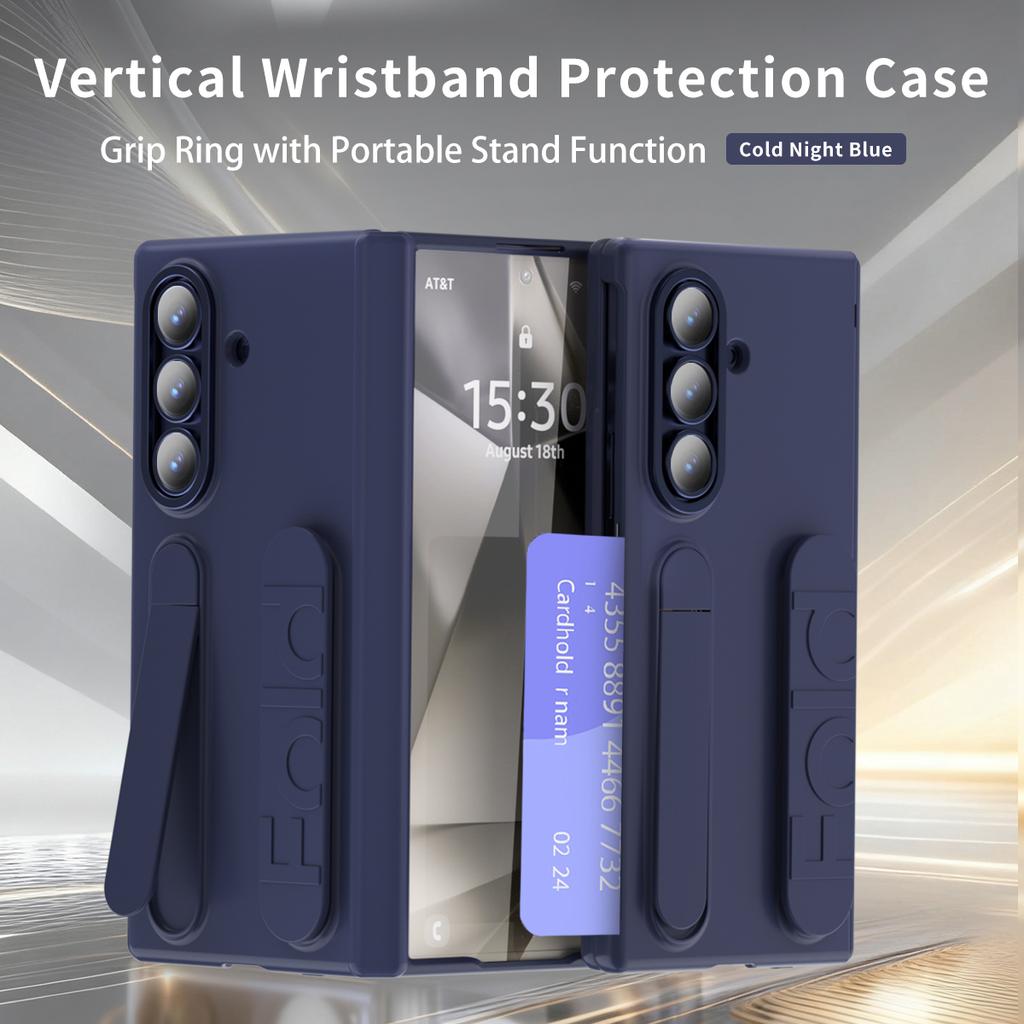 Curea de mână din silicon cu suport pliabil și suport pentru carduri, husă tip portofel pentru Samsung Galaxy Z Fold 7 6 5 4 5G, husă bumper moale rezistentă la șocuri