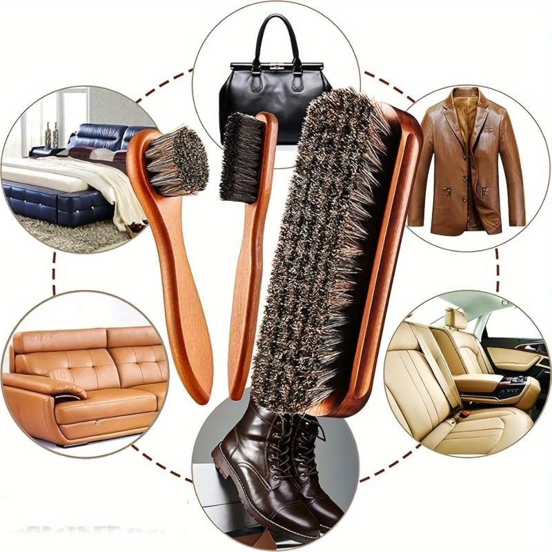 3Pcs Horsehair Shine Shoes Brush Kit Polish Dauber Applicators Cleaning Leather Shoes Boots Care Brushes Suede Cleaner Brush
