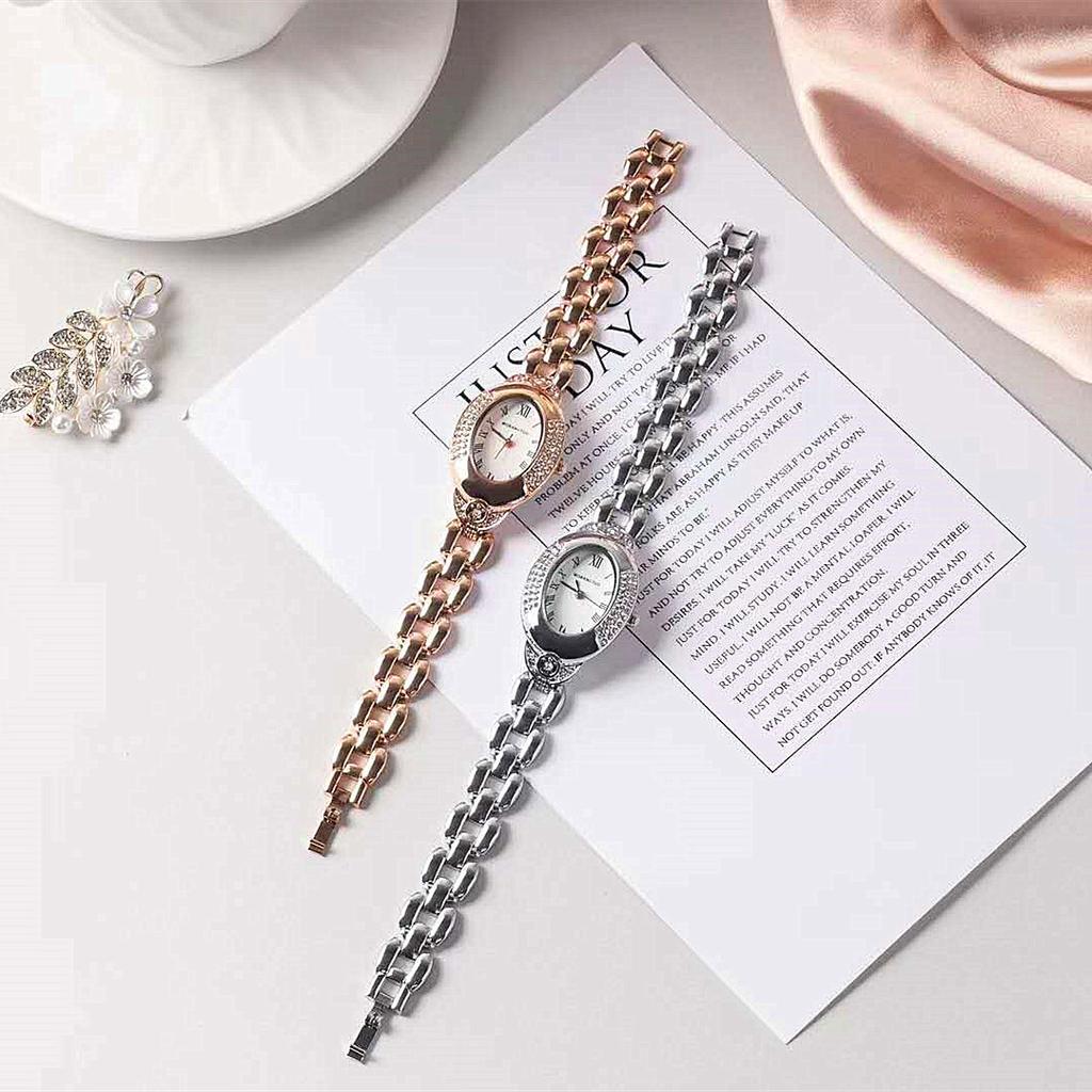 Fashion Diamond Women'S Watch Oval Bracelet Metal Band Quartz Waterproof Watch Women