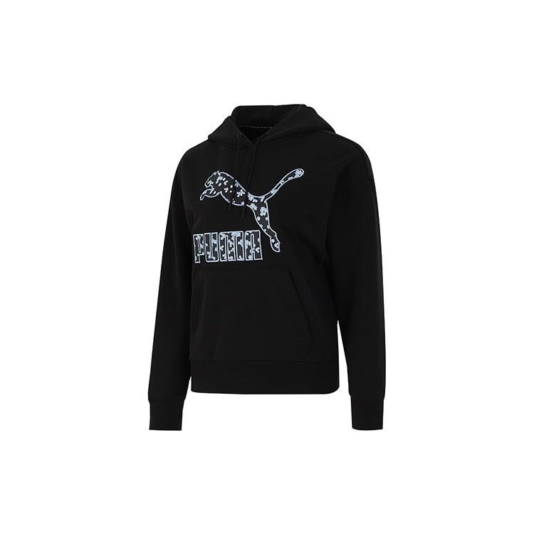 (WMNS) PUMA Logo Floral Graphic Hoodie Black Women s 533214-01 S