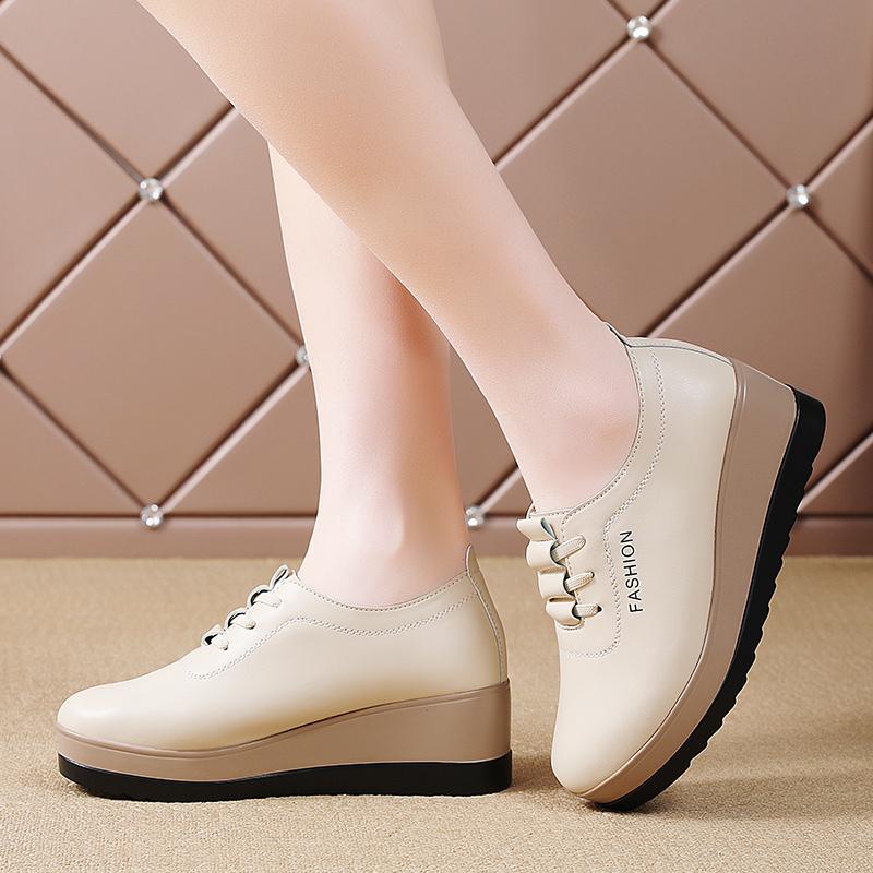 Women Square Toe Thick Soled Shoes with Lace Up Leather Solid Color Crawling Shoes Women Derby Shoes Fashionable Big Size 43