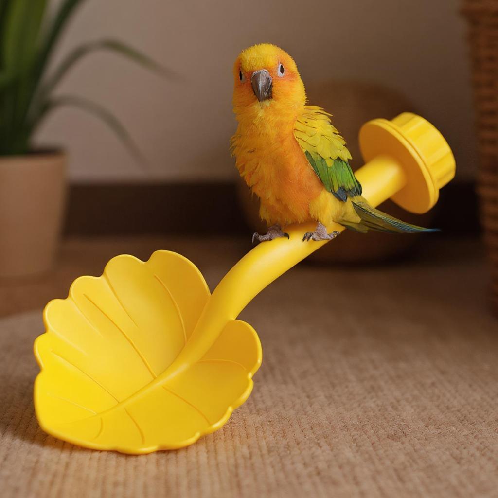 Parrot Stand Perch Feeder Leafs Shape Stand Tray Cage Perch Leafs Shaped Interactive Play Gym Toy Tray Bird Cage Accessories