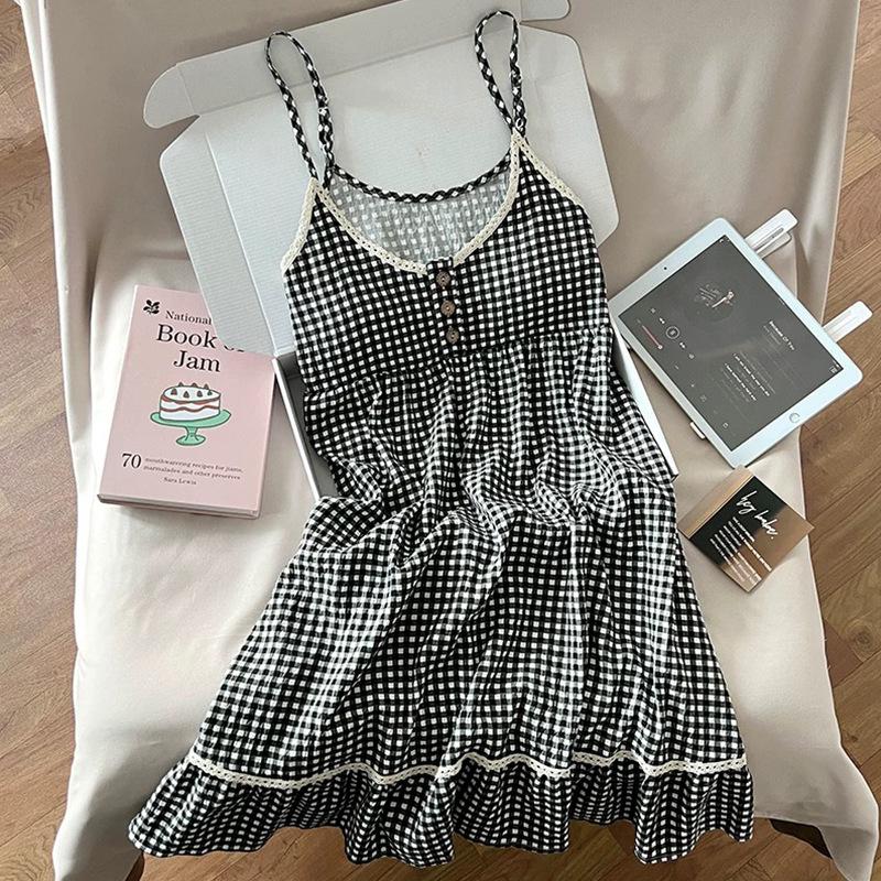 Women's Summer Strappy Cotton Sleep Dress with Padded Bra - Cute and Comfortable Nightgown