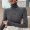 Women's Black Wool Semi-High Neck Base Layer Sweater - Soft, Comfortable, Slimming Fit for Autumn/Winter.