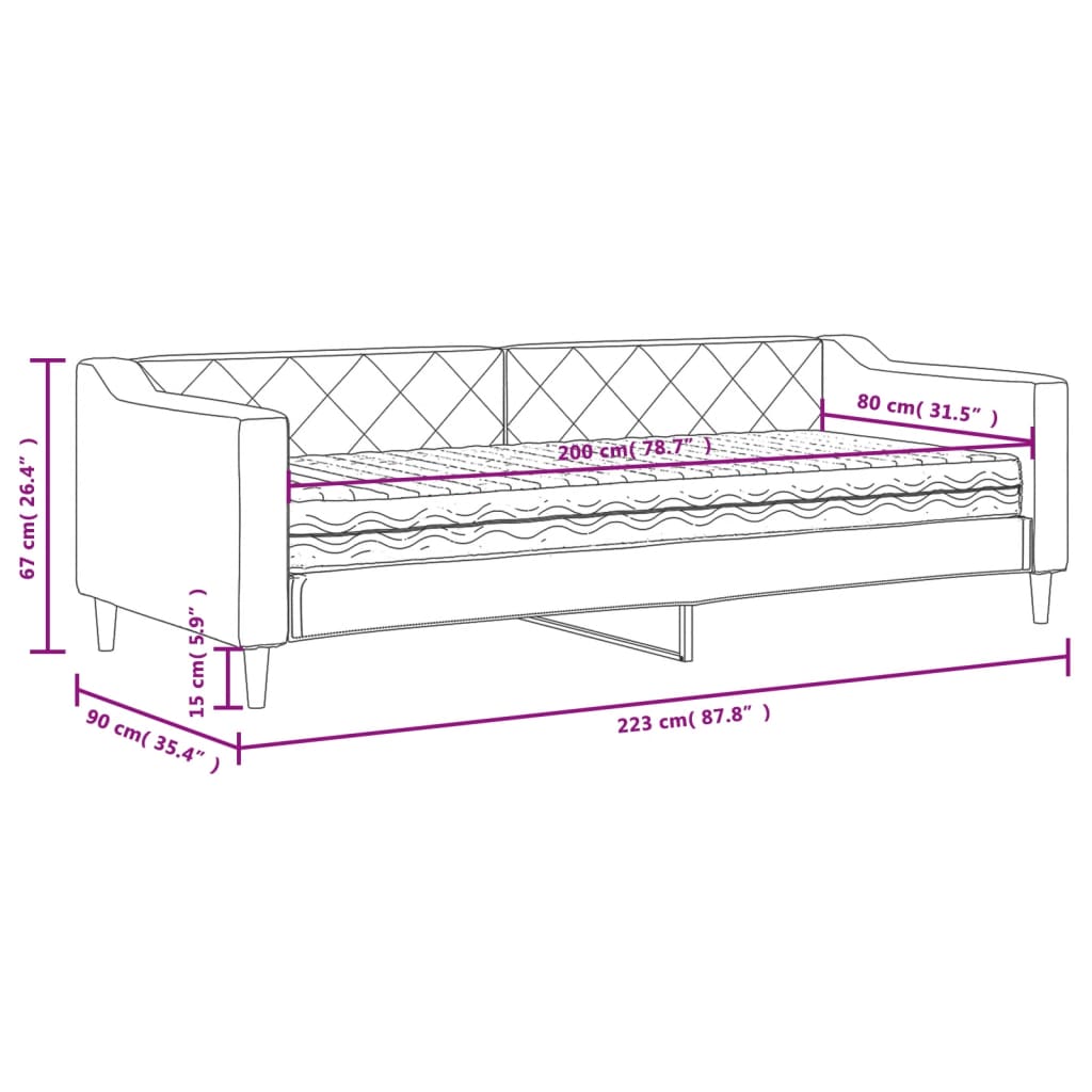 Daybed with Mattress Cream 80 X 200 Cm Fabric