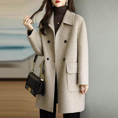 Dames Koffie Wollen Jas - 2022 Herfst/Winter Koreaanse Stijl Slim Fit, Verdikt, Middellange Lengte