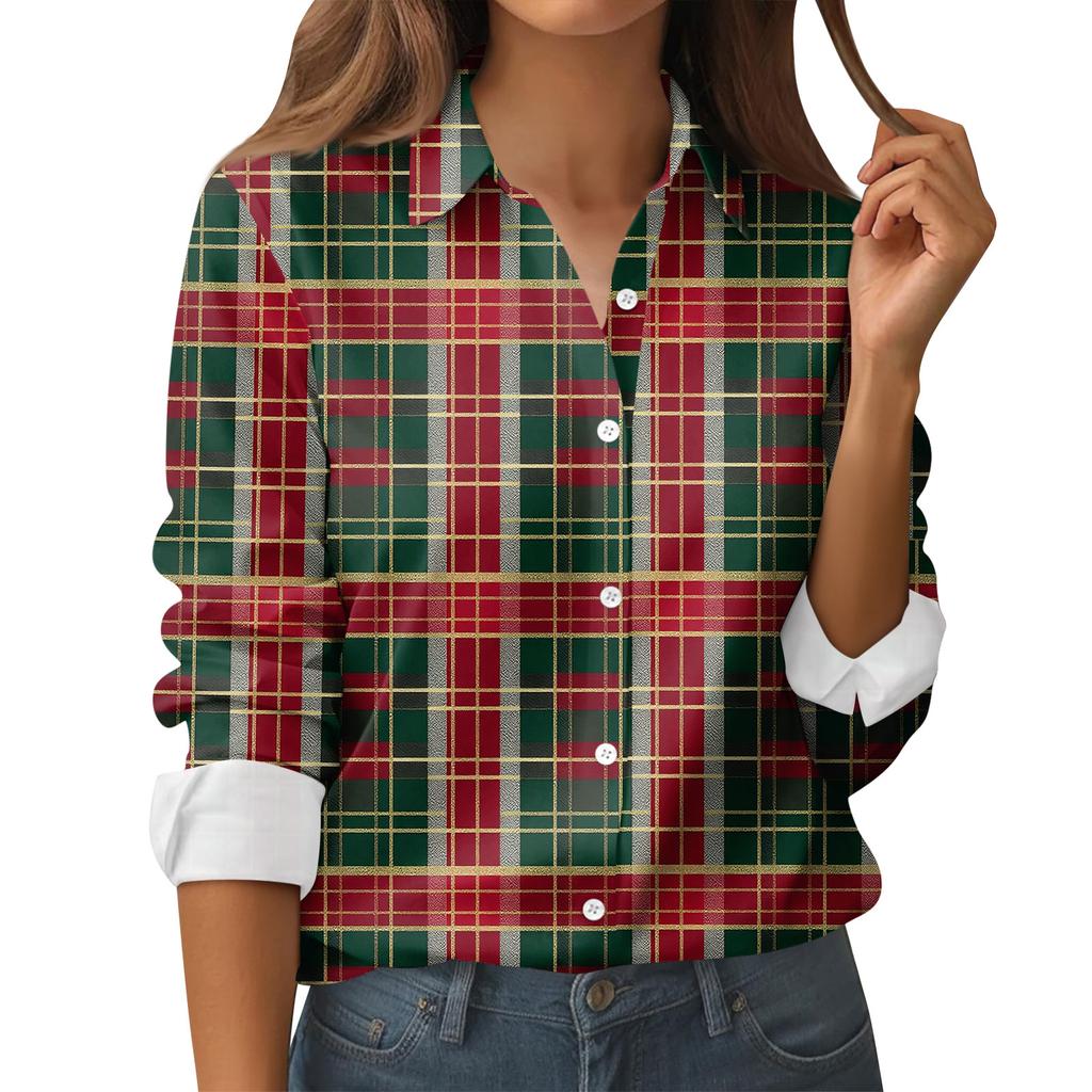 Women's Shirt Blouse Christmas Print Button Long Sleeve Casual Basic Shirt Collar Regular Top