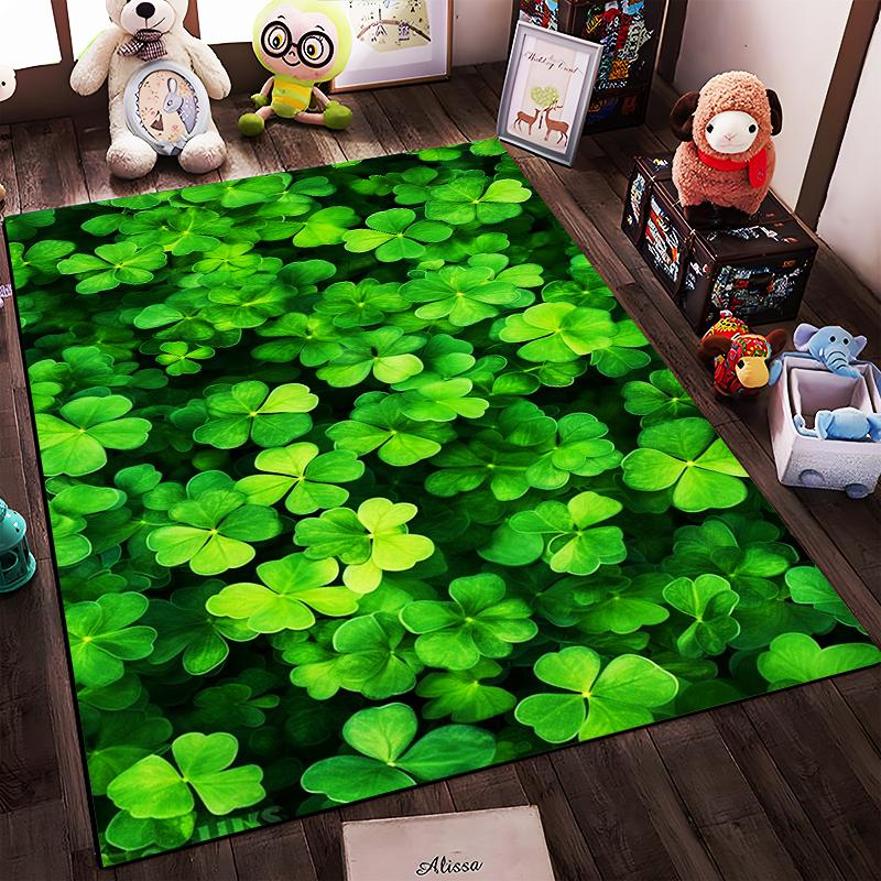 Green Clover Pattern Rug Non-slip rug suitable for living room and bedroom sofas.
