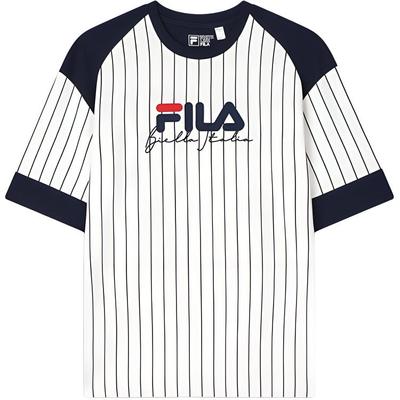 Fila Original American Color Block Breathable Striped Logo Print Fitted Short Sleeve T-Shirt Men Tops Cloud-White F11M439111F-WT