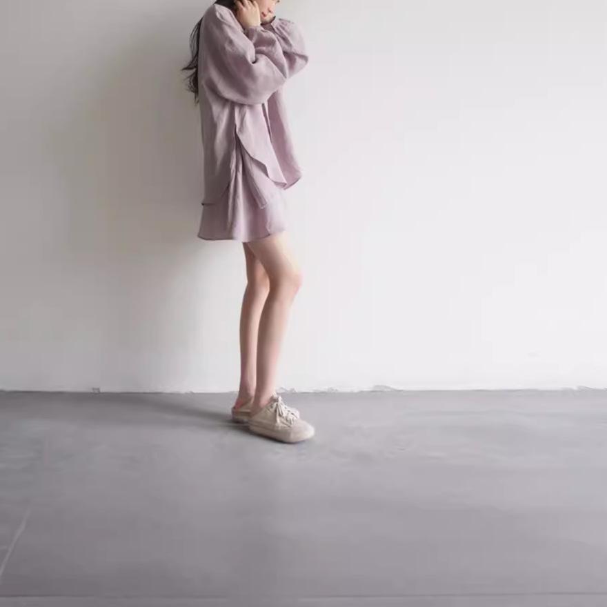 High-End Grayish Purple Linen Long-Sleeve Shirt & Culottes Set