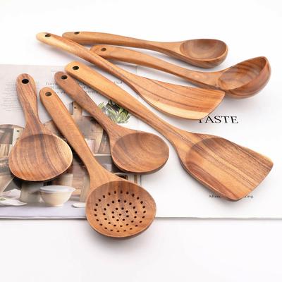 Jankng Wood Kitchenware Cooking Utensils Set Non-stick Wooden Shovel Spoon Colander Kitchen Tableware Tool Household Kitchen Tools