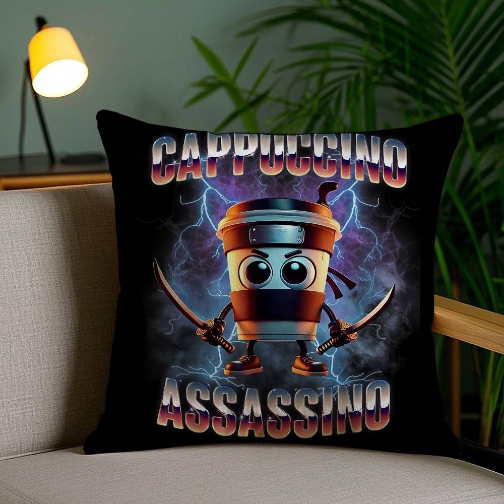 Italian Brain Rot Meme Tralalero Tralala Pillow Case Sofa Short Plush Double-sided HD Printing Room Home Office Cushion Cover