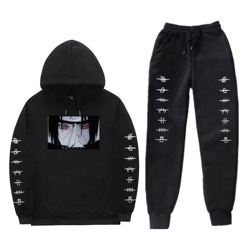 Unisex Naruto Uchiha Itachi Hooded Sweatshirt Set Warm Fleece Lined Casual Long Sleeve Tracksuit Teens