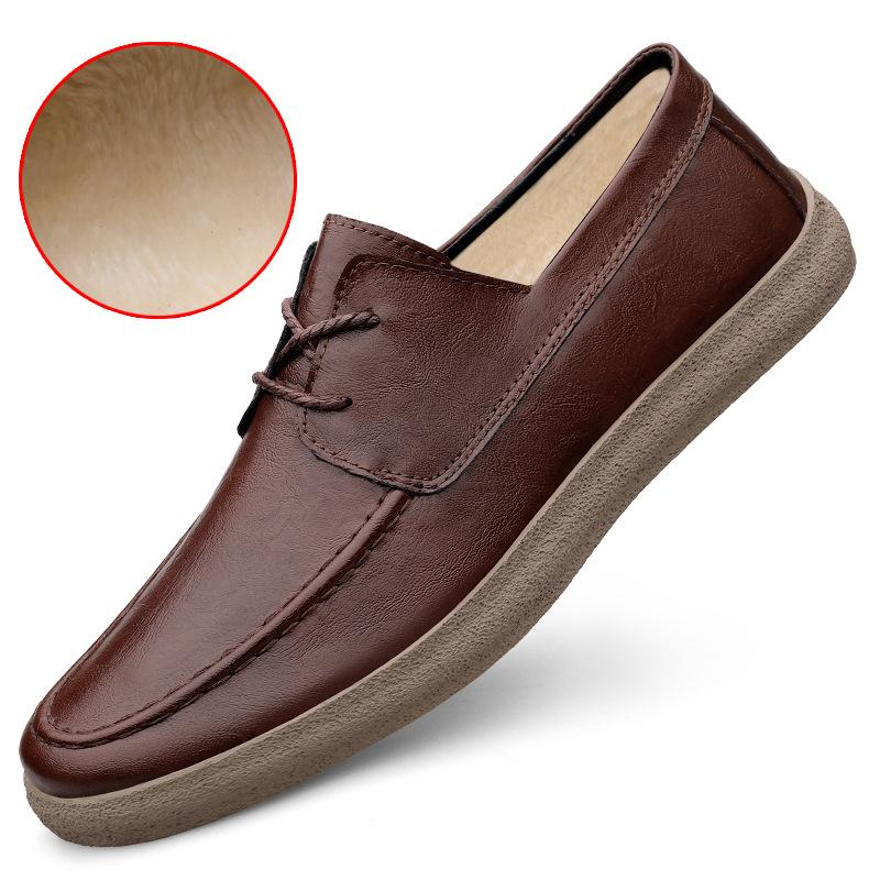Old Man Head Men's Shoes Leather Shoes Fleece Lace-up Comfortable Soft Sole Business Casual Cotton Leather Shoes