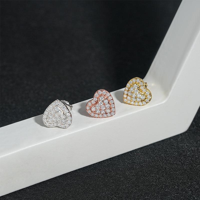 Hip Hop Rock VVS1 D Moissanite Heart-shaped Stud Earrings 925 Sterling Silver Screw Ear Stud Fine Jewelry Diamonds Pass Test