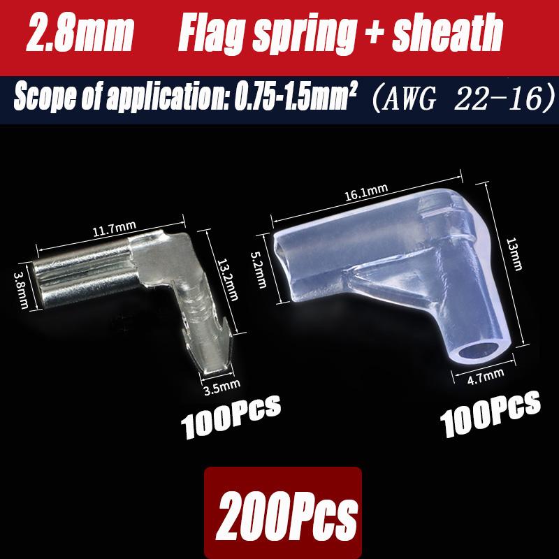 200Pcs Copper Female and Male Crimp Terminal Connectors Aautomotive Speaker Cable Flag Connector 2.8/ 4.8/ 6.3mm With Sheathing