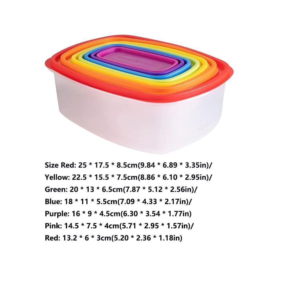 7Pcs Plastic Freshing Box Rainbow Food Sealed Box Reusable Sealed Food Container  Kitchen Picnic Use