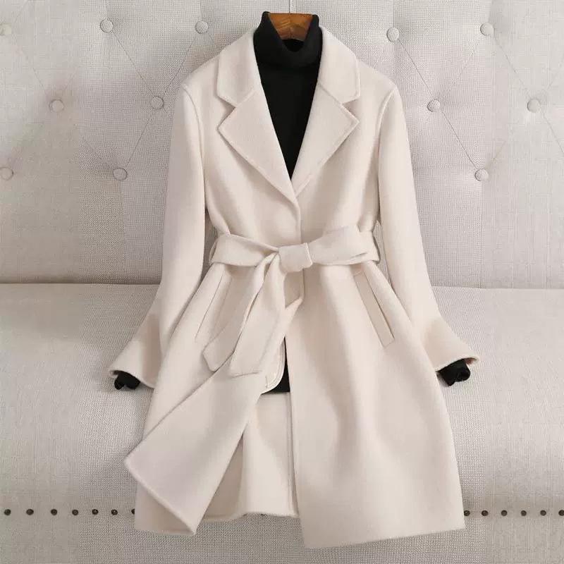 

Women s Mid-Length Double-Sided Cashmere Coat - Autumn/Winter Slim Fit Fashion Wool. Large чорний