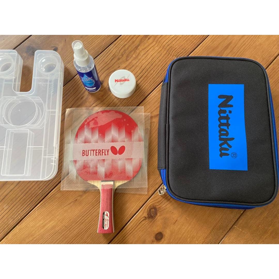 Used Butterfly table tennis racket Mizutani bag/maintenance supplies set