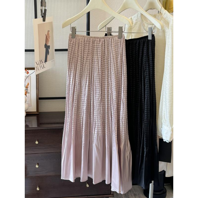French glossy satin pleated fishtail skirt elegant temperament high waist pleated A-shaped skirt high-end long skirt
