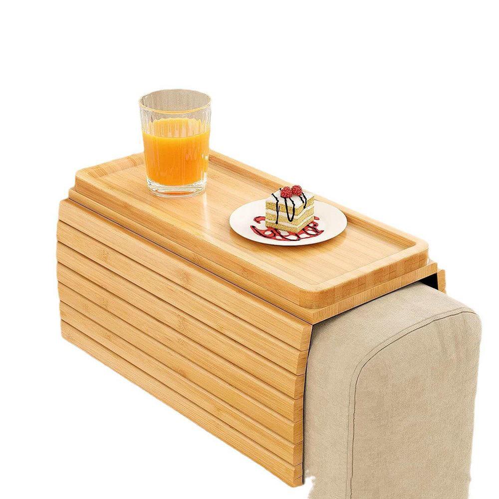 Faltbare Bambus-Sofa-Armlehnen-Tablett für Snacks und Getränke - Frühstückstablett aus Massivholz