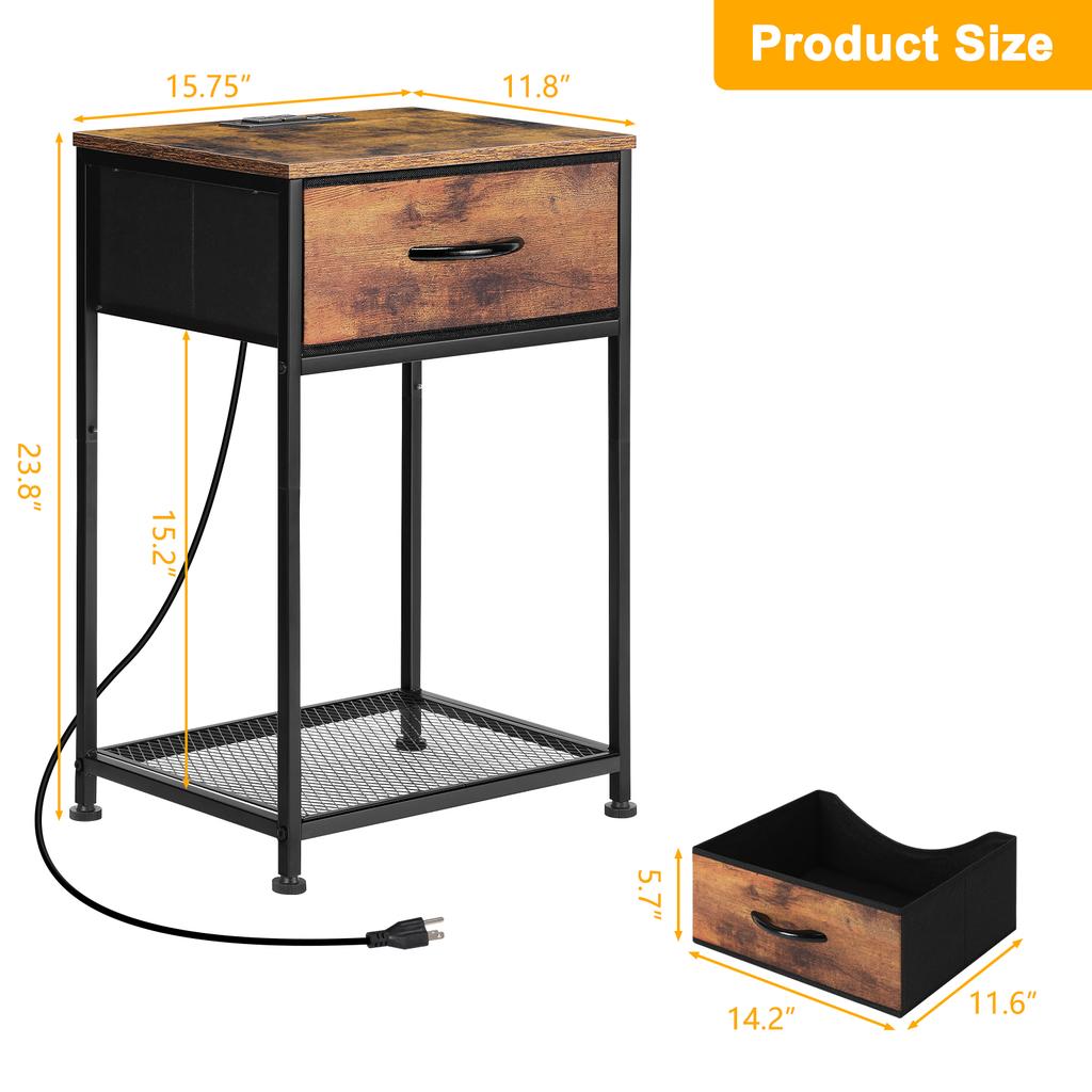 2-Pack Bedside/End Tables with Charging Station & Storage Drawers - Nightstand Set for Bedroom/Living Room Decor