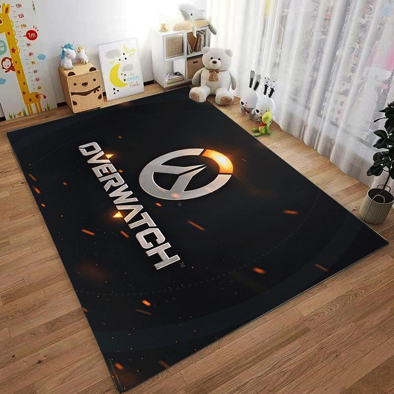 Overwatch logo printed flannel carpet, non-slip, suitable for bedroom, living room, and children's room decoration