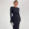 2025 Autumn Ruched Flare Sleeve Slim Fit Dress with Waist-Defining and Hip-Hugging Silhouette