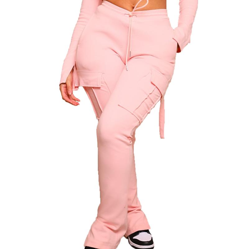 

Женская мода уличная одежда с разрезом по низу, расклешенным карманом спереди, высокой талией и шнурком, женская одежда, мешковатые спортивные штаны XS розовый