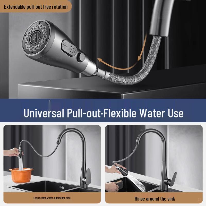 All-Copper Kitchen Pull-Out Faucet with 360° Rotation & Dual-Use Hot/Cold for Vegetable Sink