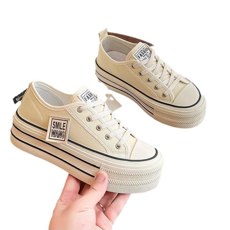Platform canvas shoes women's spring and summer new small height-increasing lace-up low-top board shoes
