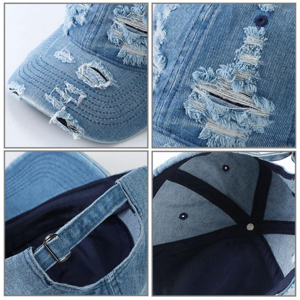 Cotton Ripped Denim Baseball Hat Hip Hop Sunshade Hat Simple Denim Baseball Cap Street