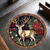Floral Round Rug with Bee Design, Washable Carpet Boho Vintage Crow Rug for Living Room, Bedroom, Home Decor Floor Mat