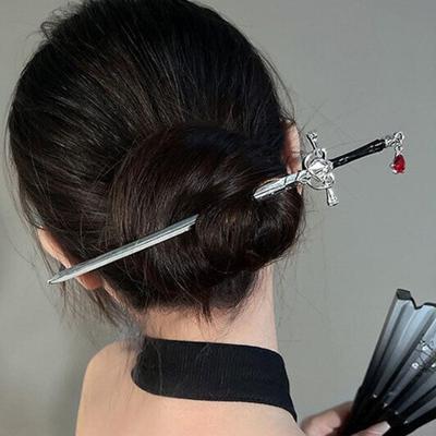 Ruby Pendant Vintage Hair Stick Headband, Vintage Style Headwear, Hanfu Paired with Exquisite Hairpin Accessories.