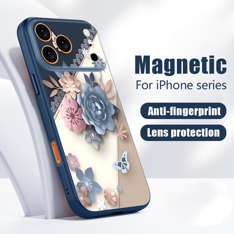 INS Watercolor Floral Case For iPhone 17 Pro Max Hybrid TPU+PC Magnetic For Magsafe Matte Cover For iPhone 16 Pro Max 15 14 13