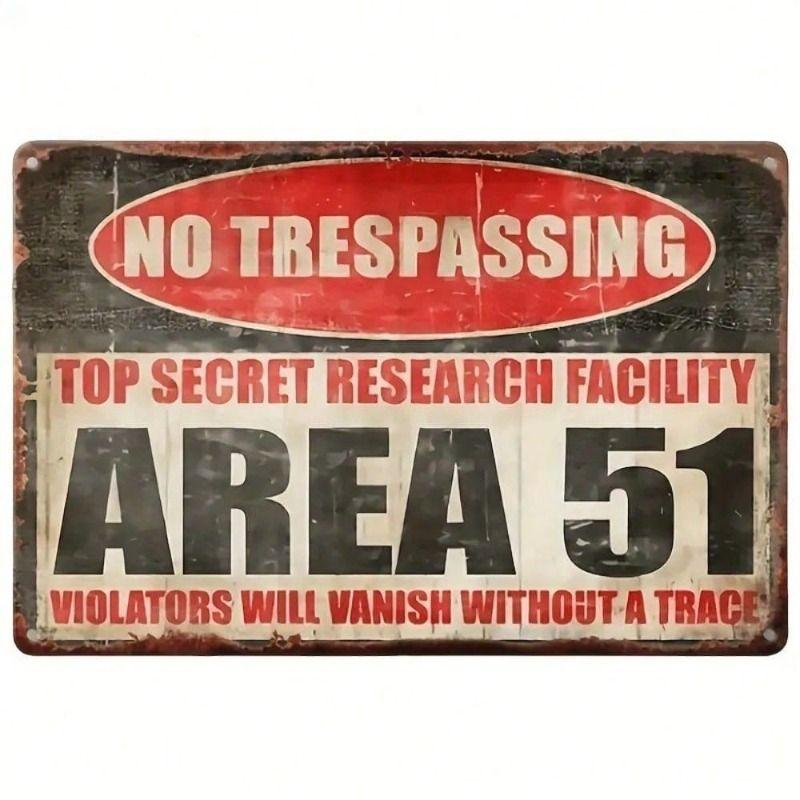 

Vintage Alien Warning Area 51 Metal Poster Wall Decor Garage Sign
