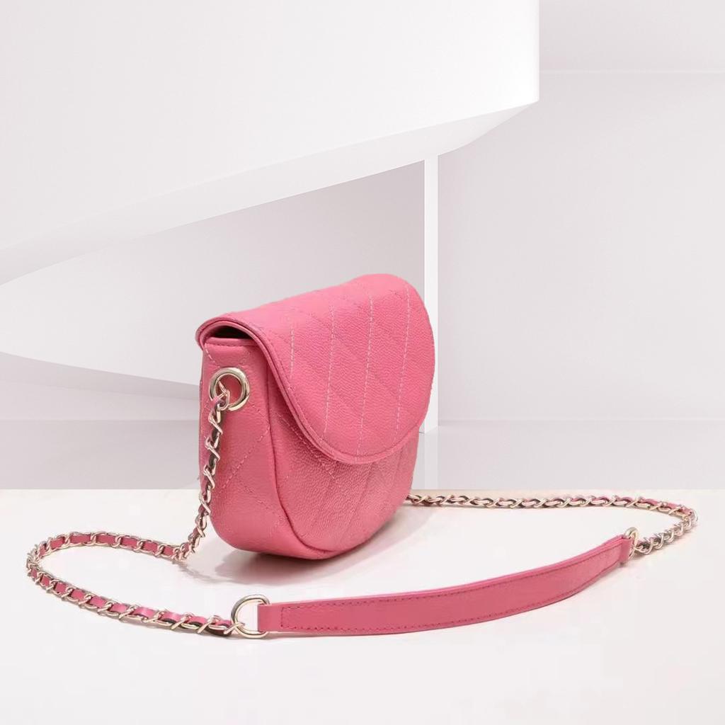 Caviar Seeking Stability Cowhide Single Oblique Span Bag Leather Saddle Bag Rhombus Embroidered Women'S Mini Bag